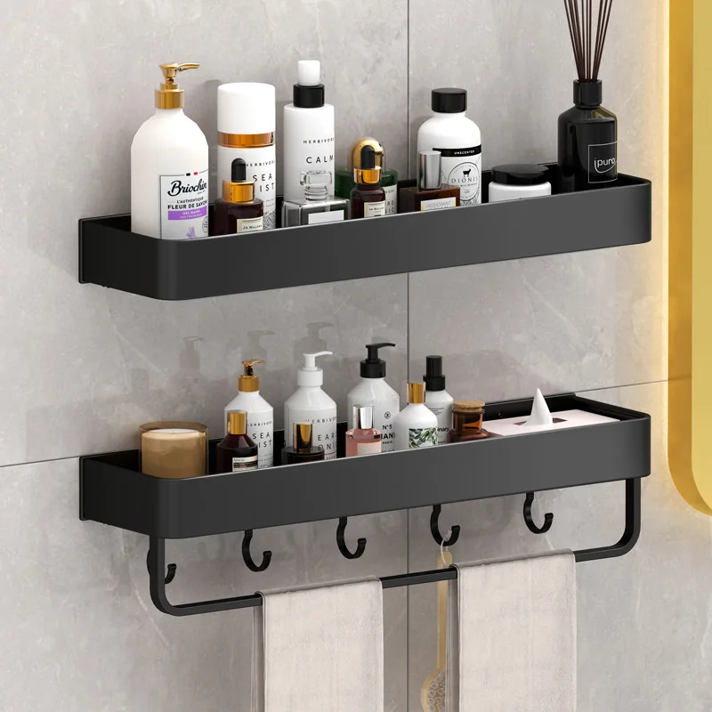 

Black bathroom storage rack bathroom space aluminum storage rack wall mounted shampoo skincare products kitchen storage rack