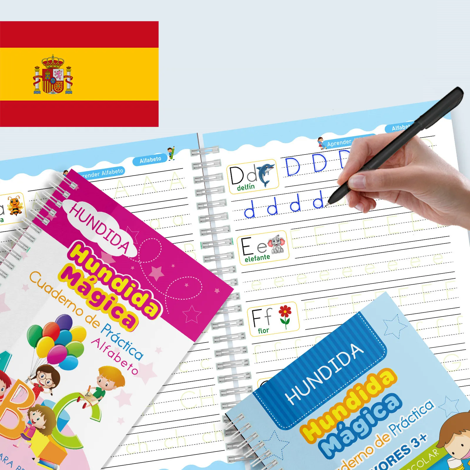 Spanish Reusable Kid's 3D Copybook For Spanish Lettering Calligraphy Handwriting Children Education Montessori Toy Free Shipping