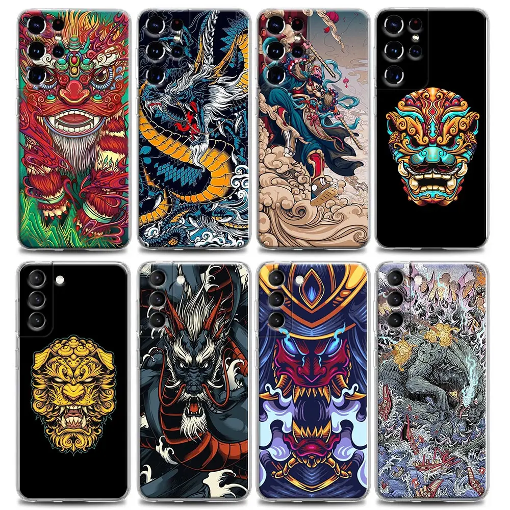 

Clear Phone Case for Samsung S22 S21 S20 S10e S10 S9 Plus Lite Ultra FE 4G 5G Soft Silicone Case Cover Dragon Tiger Ghost