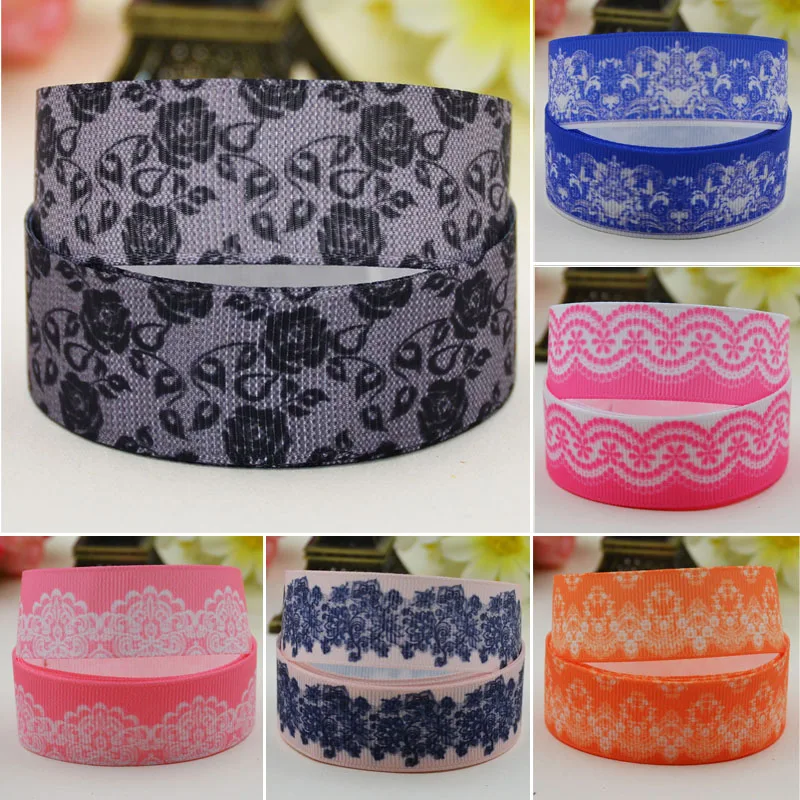 

22mm 25mm 38mm 75mm lace printed Grosgrain Ribbon party decoration 10 Yards satin ribbons