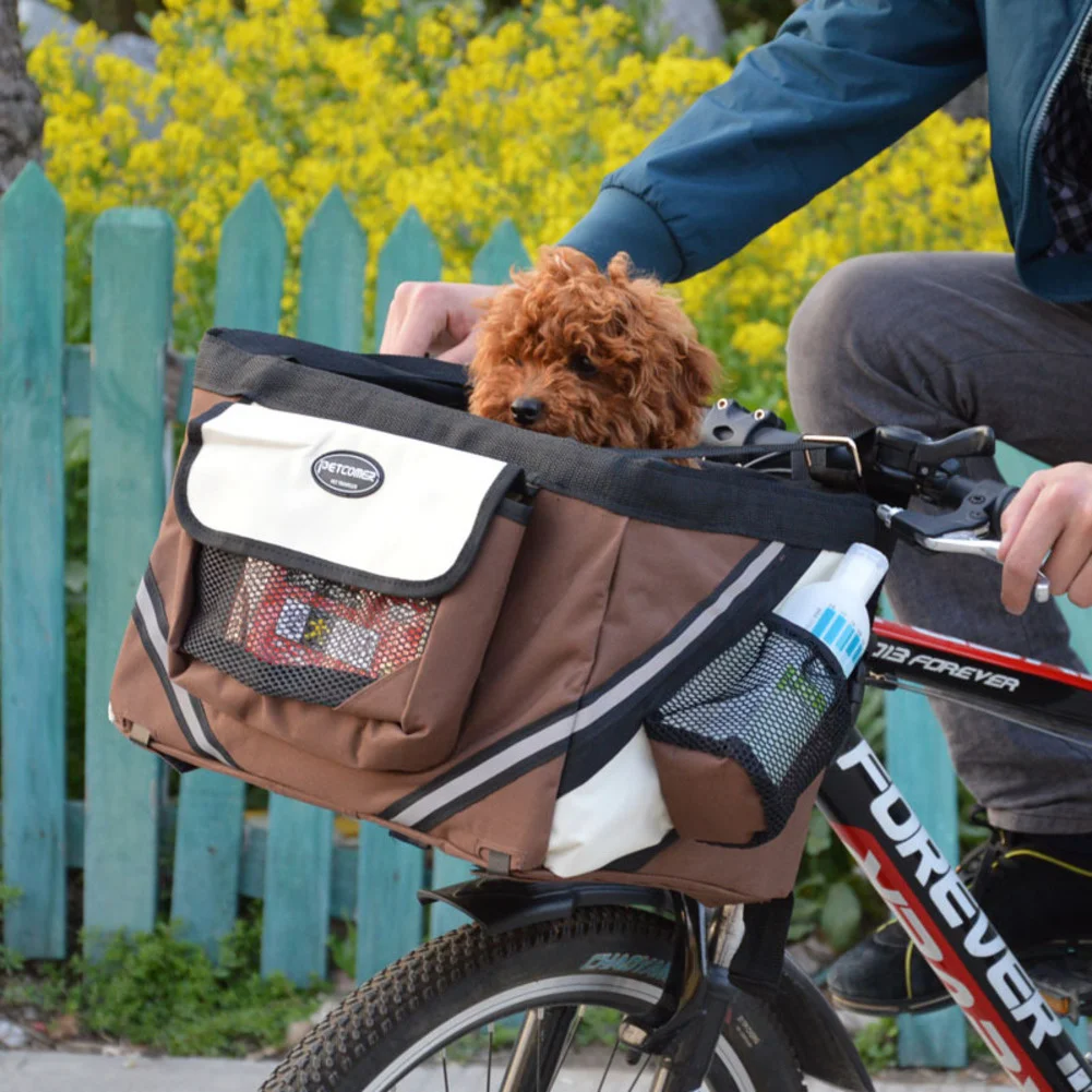 Pet Bicycle Dogs Baskets Puppy Cat Removable Bike Bags Handlebar Front Basket Small Cat Carriers Bag for Outdoor Travel Shopping
