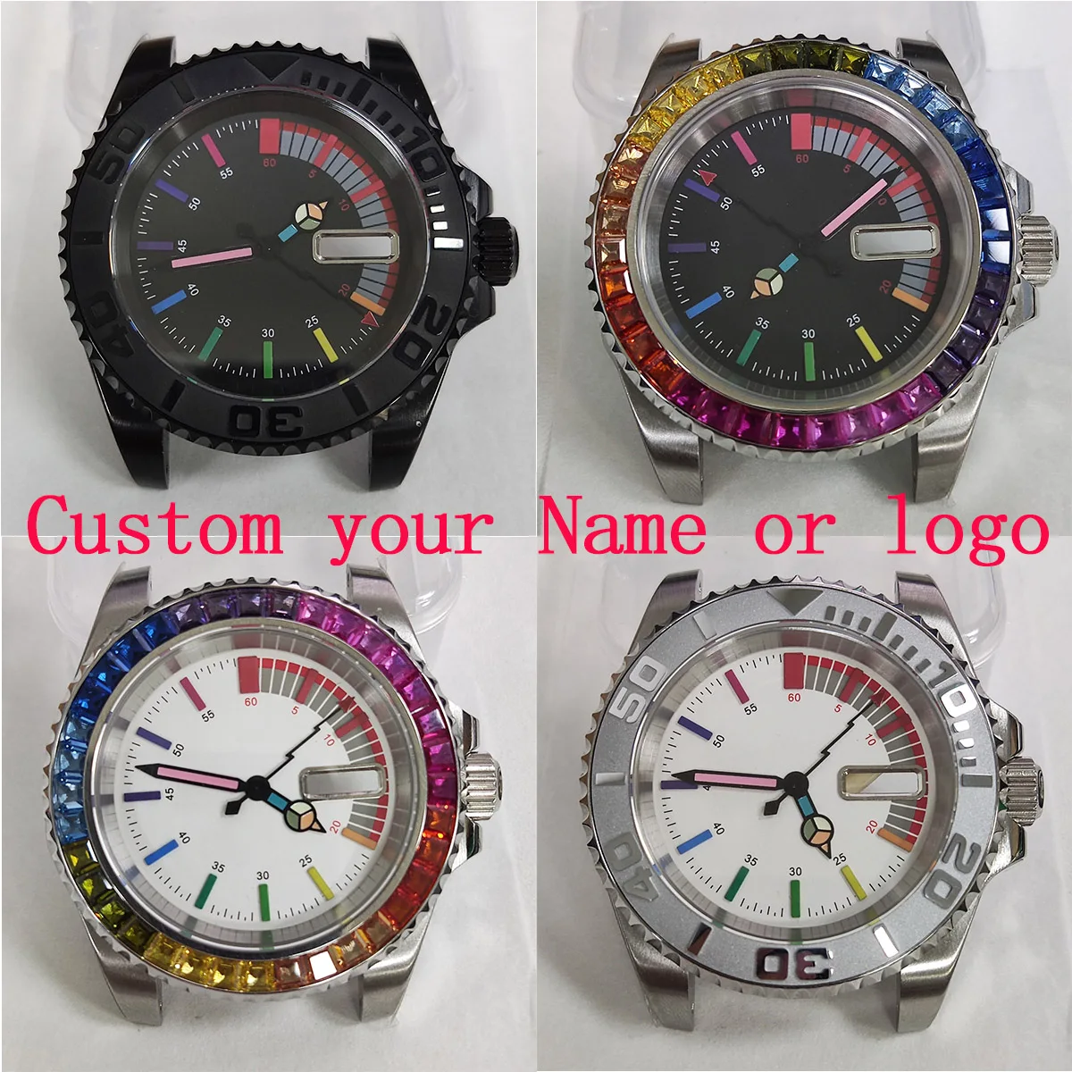 40mm nh35 case men watch rainbow dial New custom logo diving Sapphire Glass nh36 movement