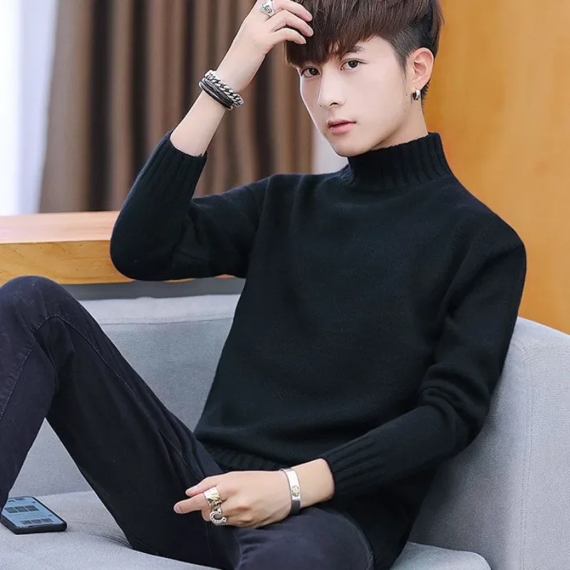 Зимний Мужской Свитер С Полувысоким Воротником Толстый Бархат Свободный