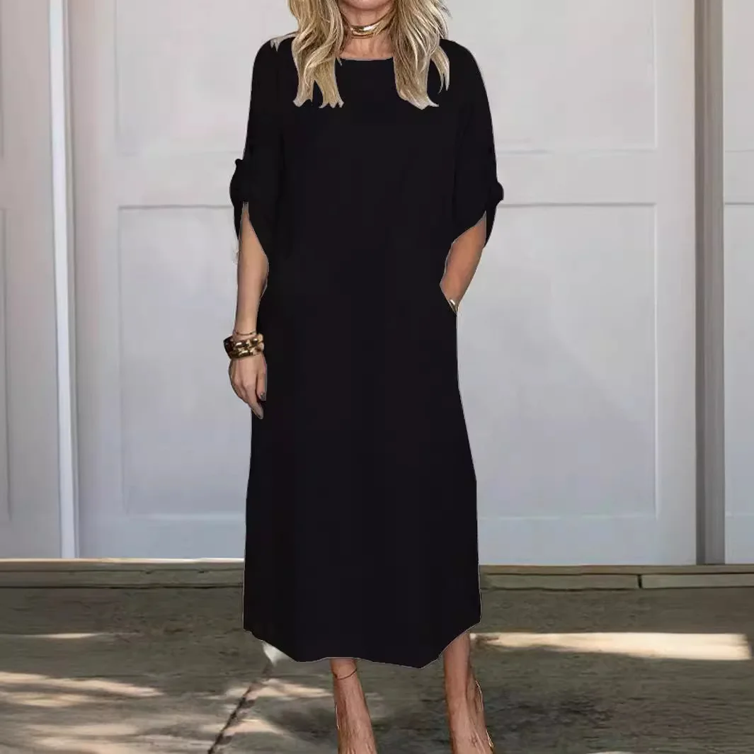 Платье женское длинное из хлопка и льна