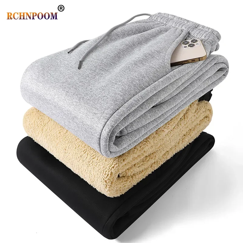 

Мужские зимние теплые толстые спортивные брюки из овечьей шерсти, мужские уличные ветрозащитные брюки для бега и отдыха, брендовые высокок...