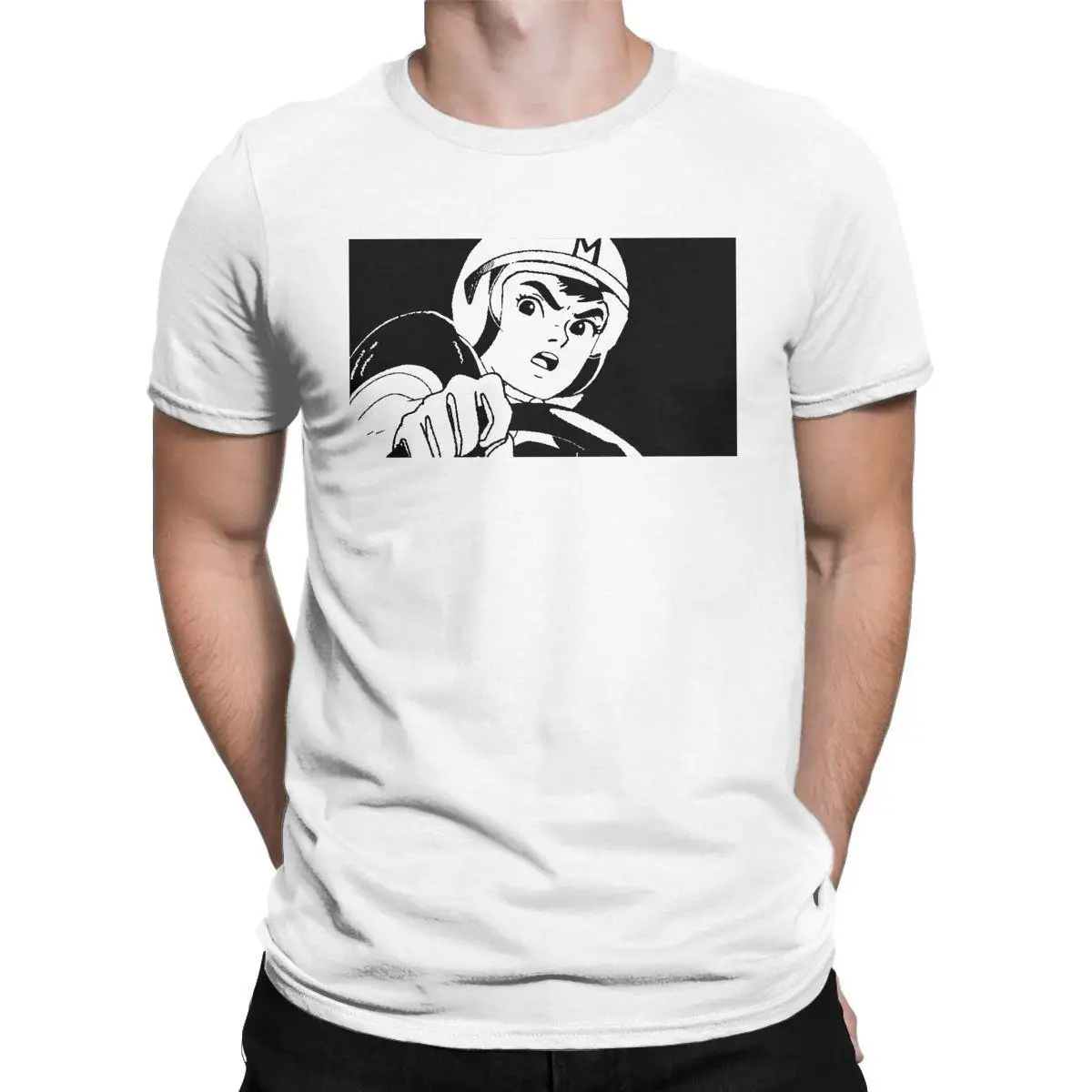 

Men's Speed Racer Black And White T Shirt Fast Mach Gogogo Anime 100% Cotton Clothes Funny Tee Shirt Birthday Present T-Shirts