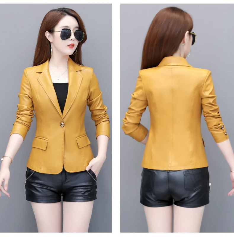 

Black Women Leather Jacket Spring Autumn Short Casual Blazer Leather Clothing S-5XL Work To Wear Coat 2023