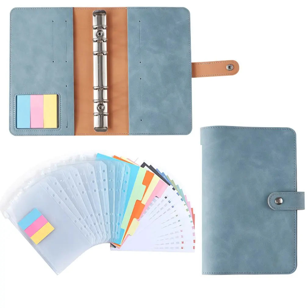 

2022 A6 Binder Budget PU Leather Planner Zip Pockets Expense Budget Sheets Notebook Cash Envelope Organizer With 12 Clear Zipper