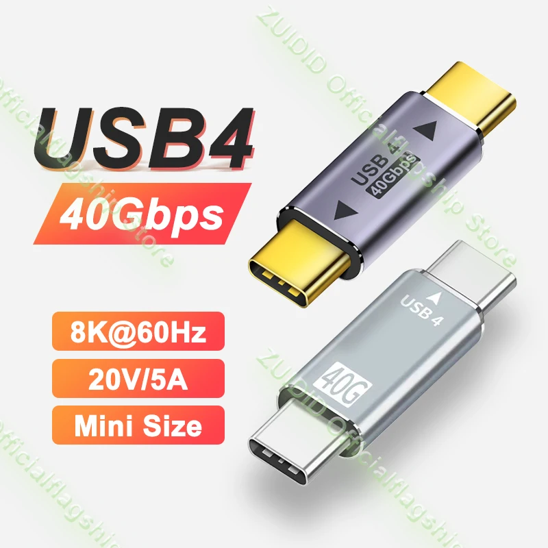Mini USB4.0 40Gbps Thunderbolt 3 Adapter 8K@60Hz USB Type C Male to Male PD100W Charger Data Converter for Macbook Pro Air Dell