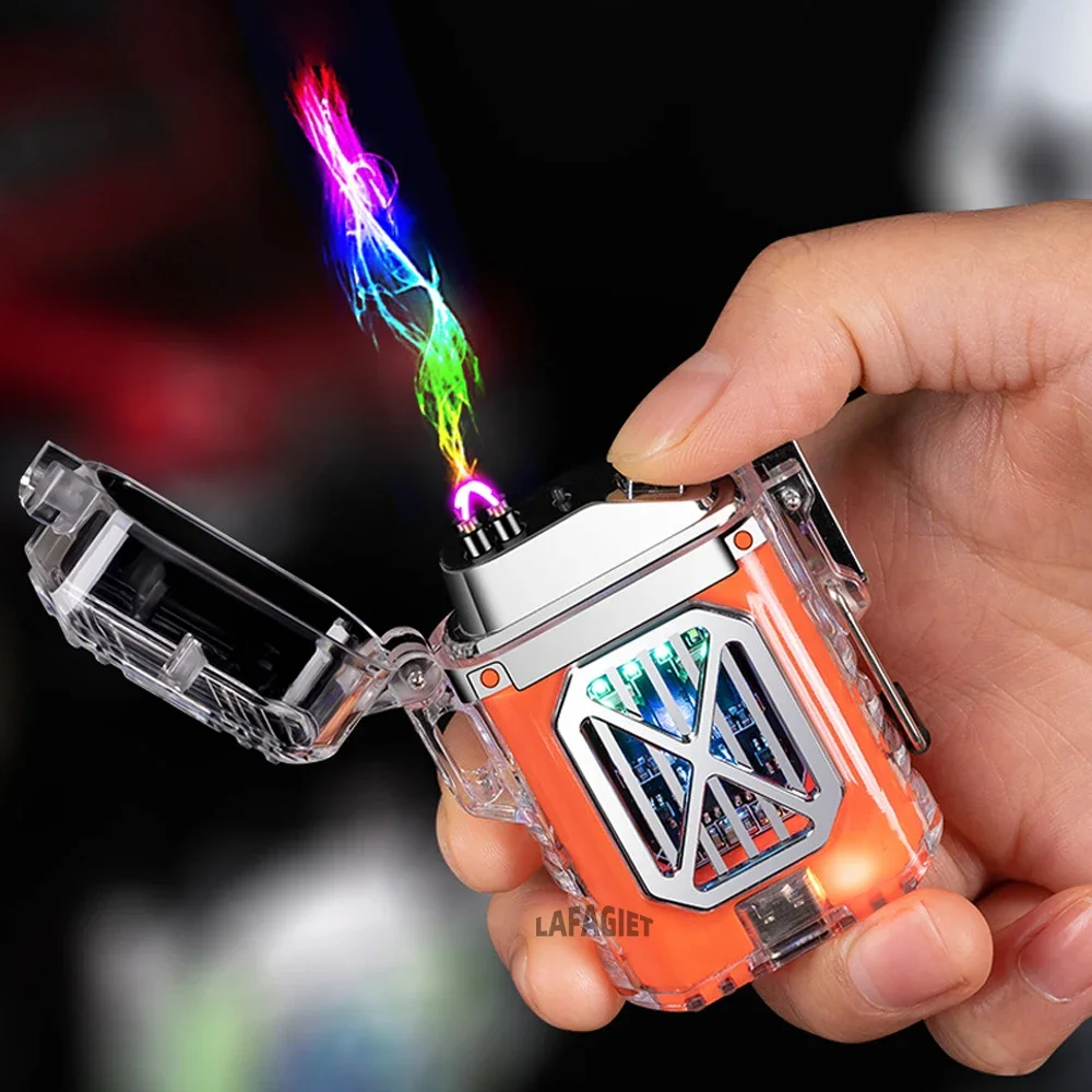 Ветрозащитная зажигалка с двойной дугой прозрачный корпус яркая электронная