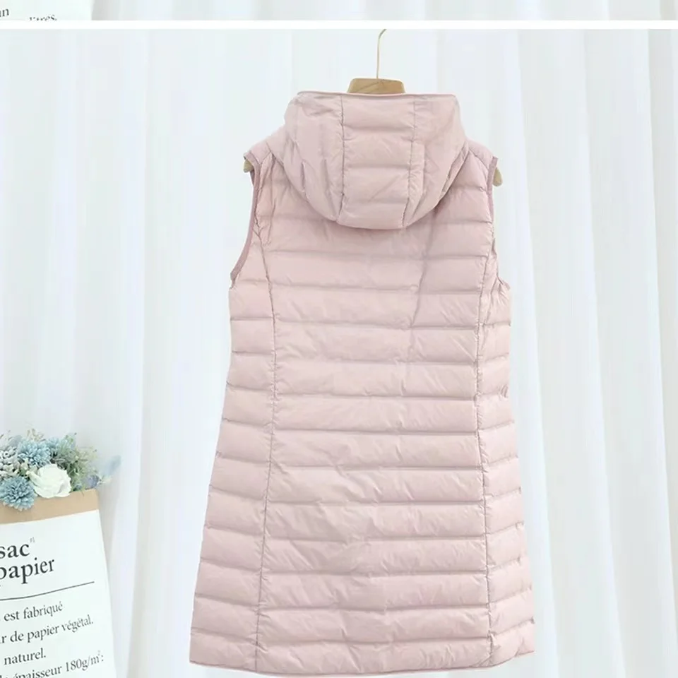 Women Waistcoat 2023 New Autumn Winter Ultra Light White Duck Down Vests Fashion Sleeveless  Hooded Feather Filler Basic Coats