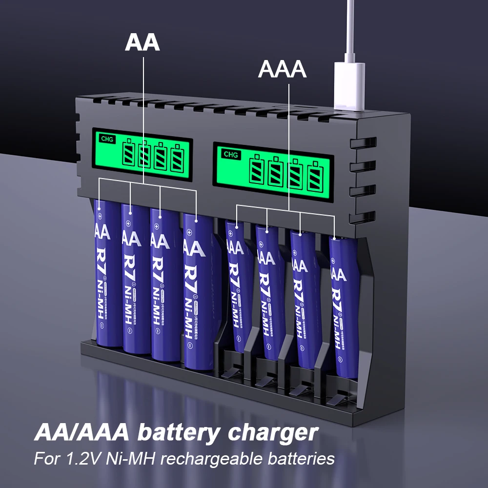 

R7 Brand 2000MAH AA Battery+800MAH AAA Rechargebale Battery 1.2V NI-MH AAA/AA rechargeable batteries and AA /AAA battery charger