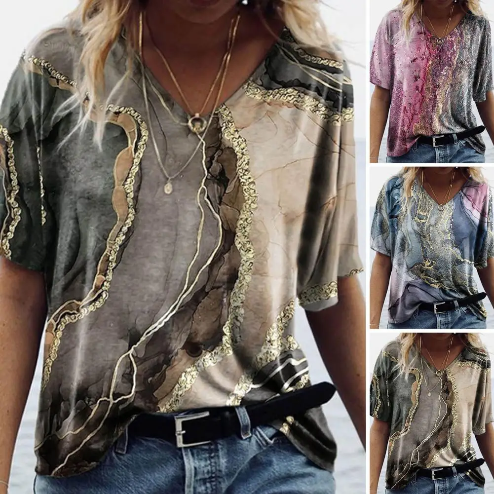 

Футболка женская тонкая с V-образным вырезом и коротким рукавом