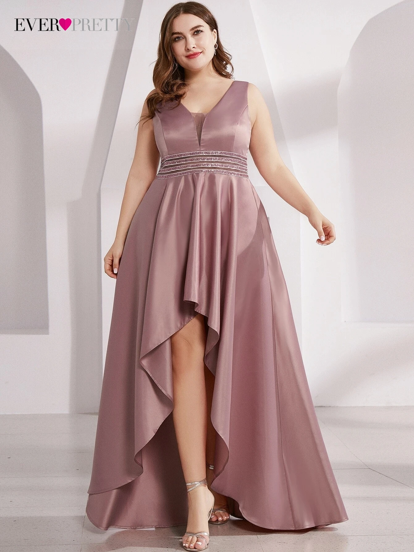 

Plus Size Elegant Evening Dresses Long Asymmetrical Sleeveless V-Neck Floor-Length Gown 2022 Ever Pretty of Prom Women Dress