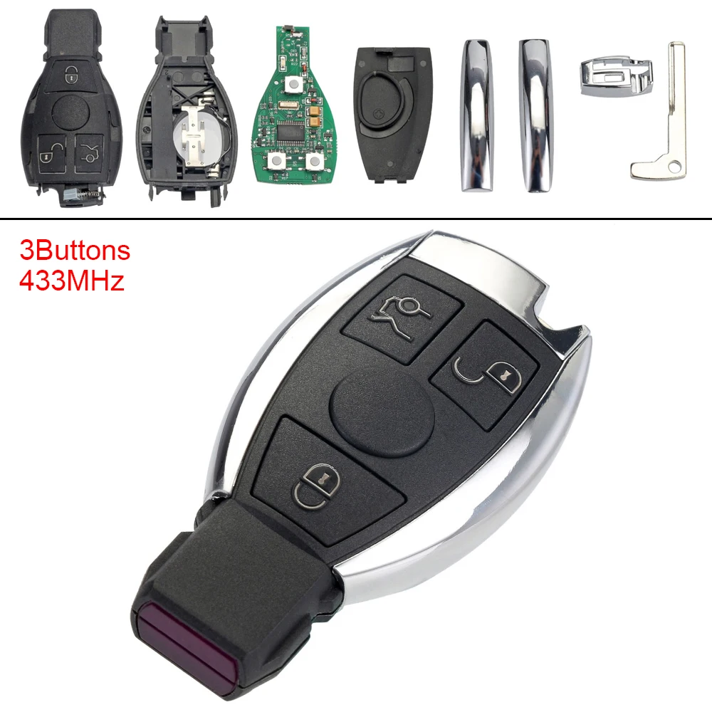 

1PC 433MHz 3 Buttons Keyless Uncut Flips Auto Car Remote Key Fob With Battery For Mercedes Benz year 2000+ NEC&BGA Control