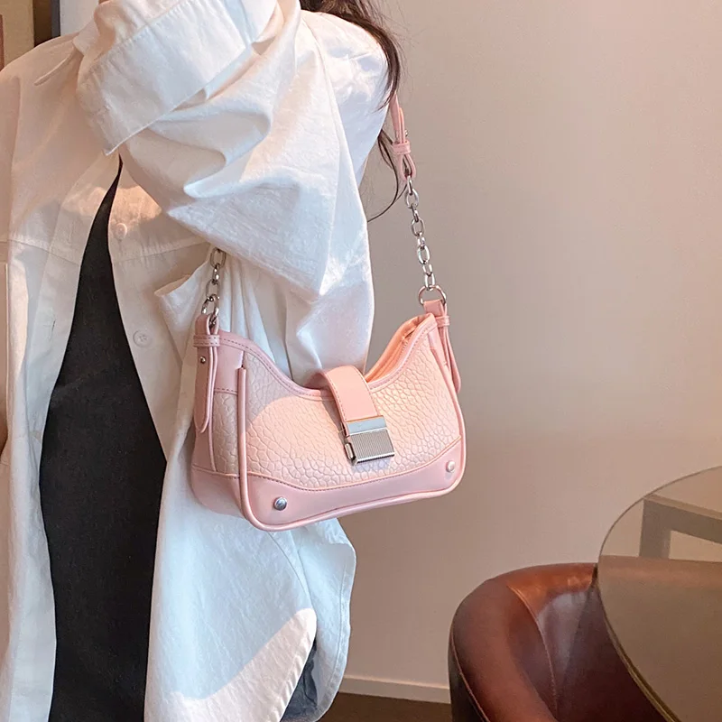 

2023 INS женские сумки на плечо из искусственной кожи, клатчи на цепочке, сумки для подмышек, роскошные дизайнерские дамские сумочки Y2K, розовые, серебристые