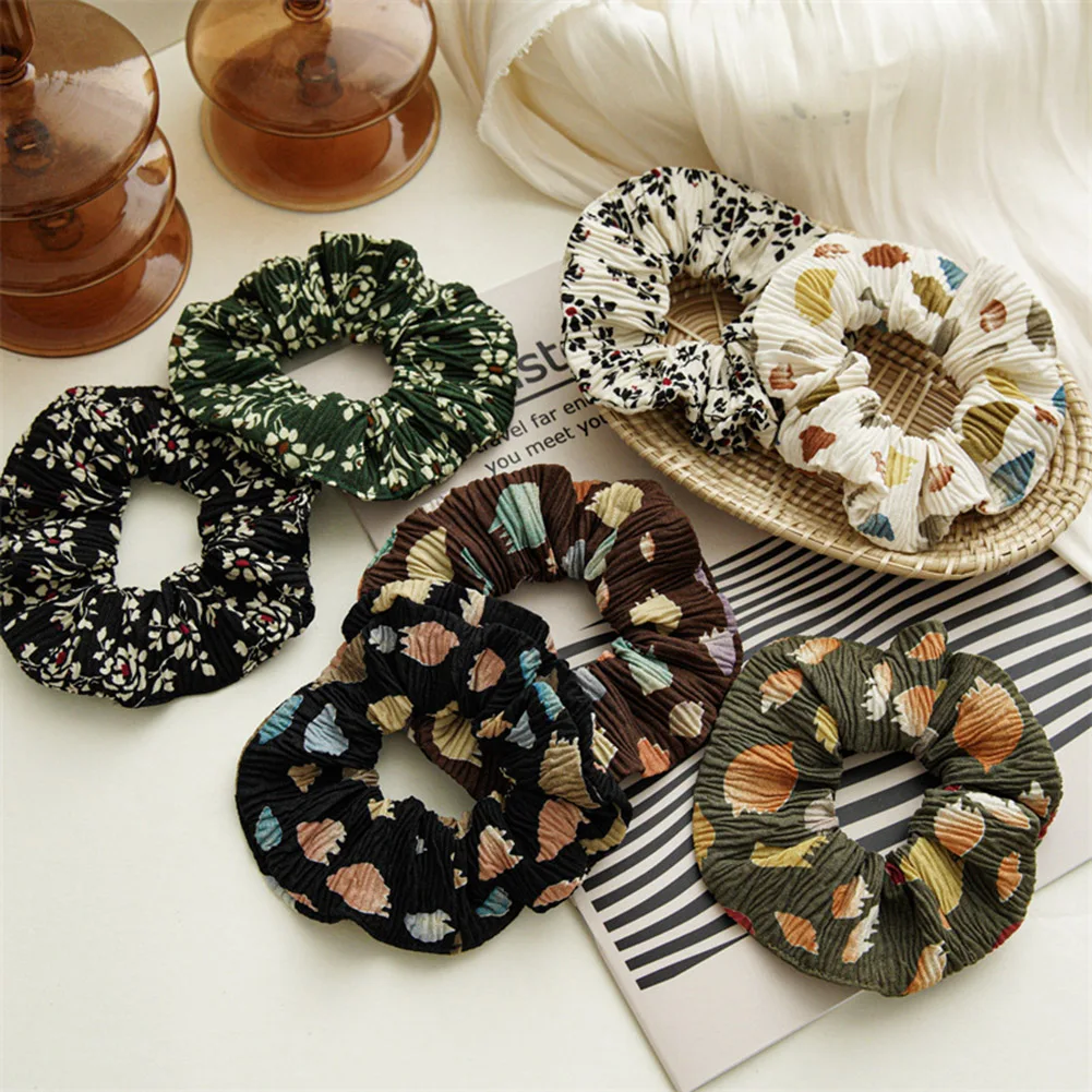 

1Pcs of Pack Print Hair Scrunchies Cute Ponytail Holder Hair Bands Dot Elastic Rubber bands Hair Accessories Flower Hairband
