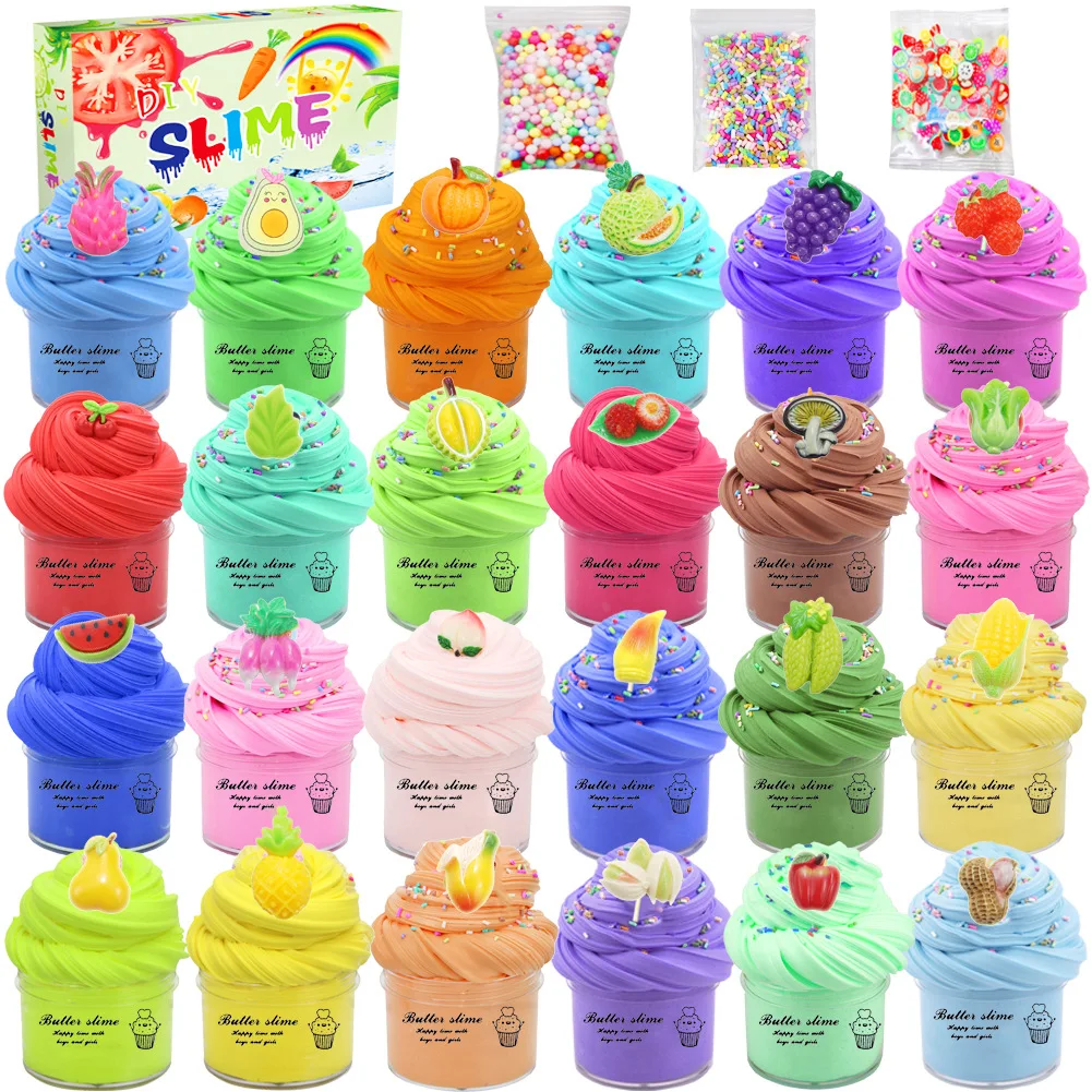 

24pcs/set 30ml DIY Butter Slimes Kit Polymer Clay Antistress Soft Stretchy Non-sticky Cloud Slime Making Set Toy for Kids Gift