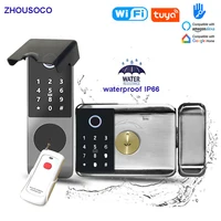No Wiring Outdoor Waterproof Tuya Wifi Smart Lock Double Side Fingerprint Lock IC Card Digital Keypad Electronic Door Lock