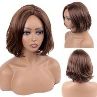 synthetic curly short wigs for black women bob hair wig with natural part brown mixed blonde wig cosplay daily heat resistant