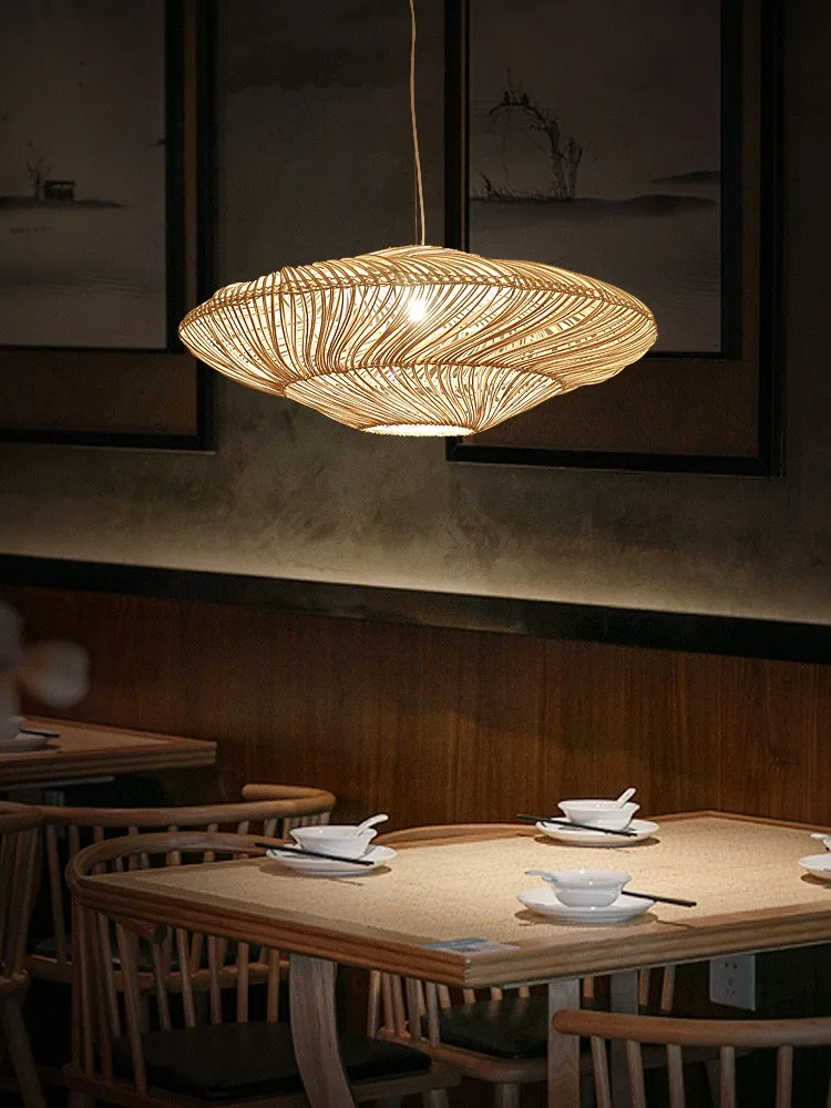 Новинка лампа из ротанга в виде НЛО креативные подвесные светильники китайском