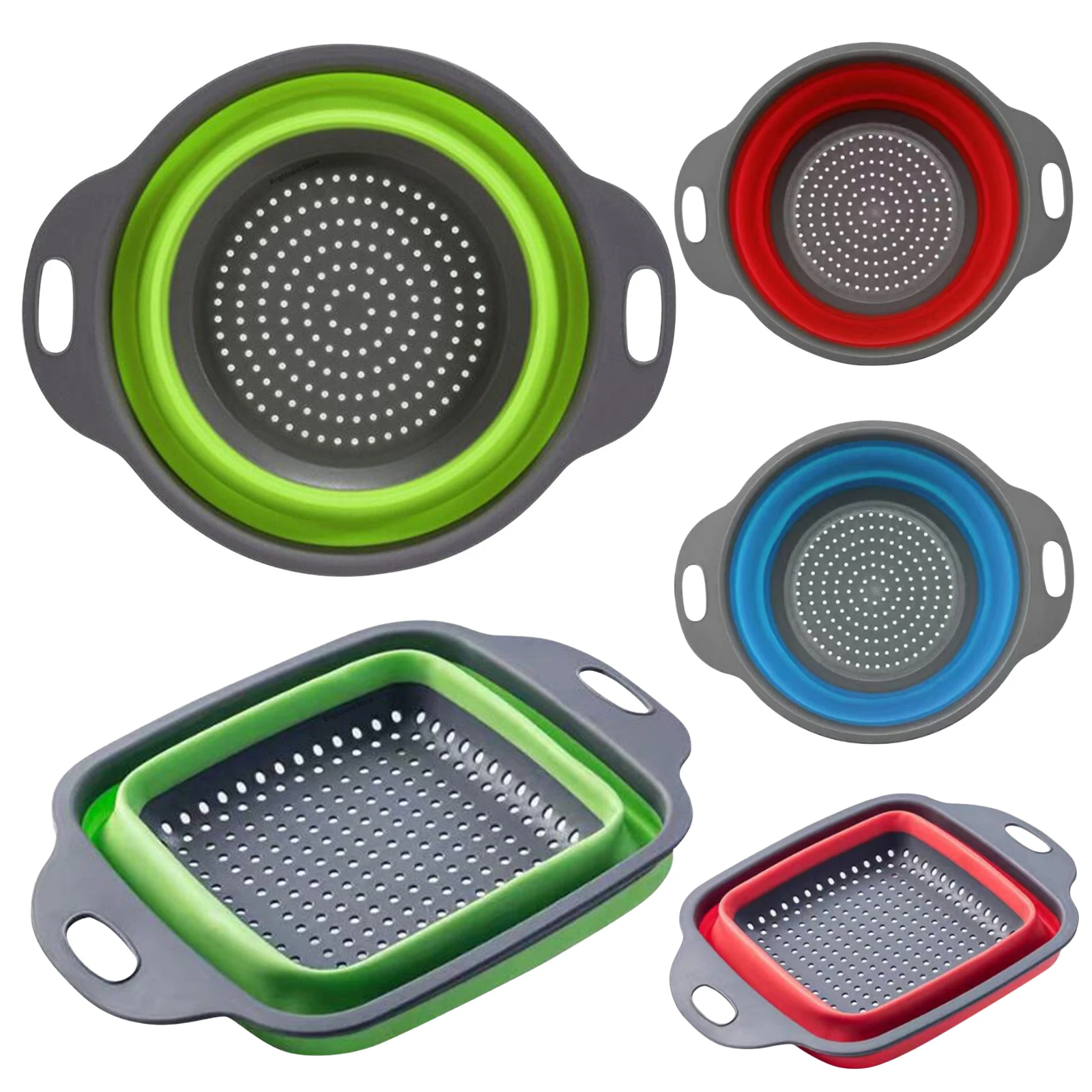 

Folding Silicone Drain Basket Fruit Vegetable Washing Basket Foldable Strainer Colander Collapsible Drainer Kitchen Storage Tool