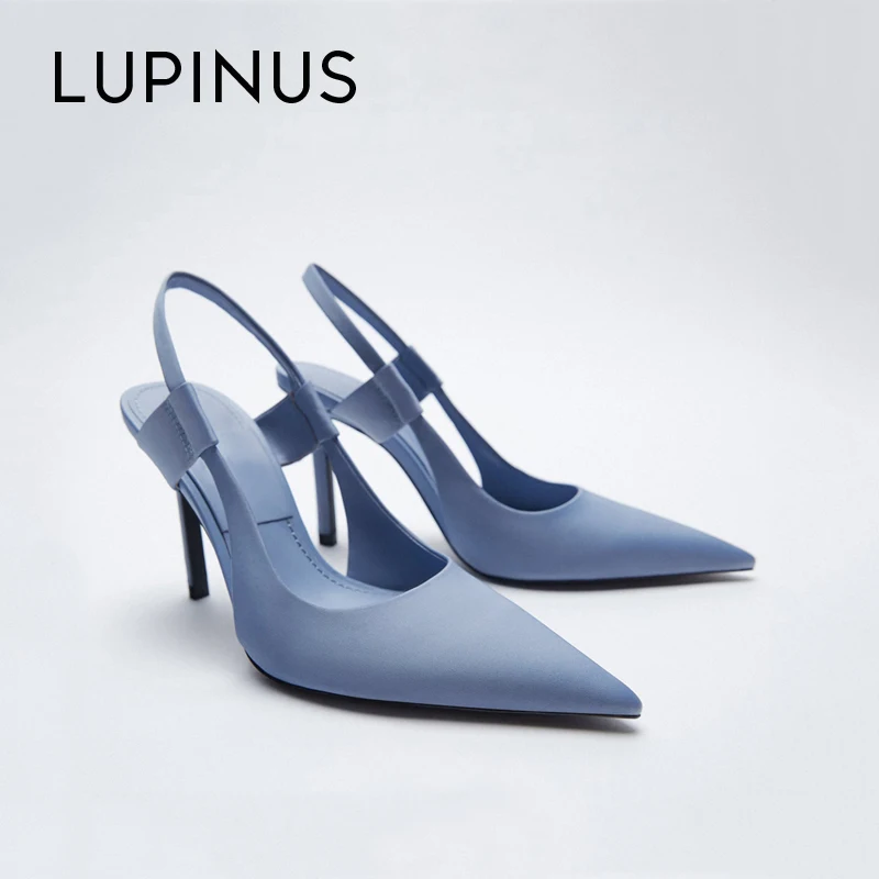 

Новинка 2022, Модные женские босоножки LUPINUS с острым носком на высоком каблуке, летние синие женские босоножки на очень высоком каблуке, элега...