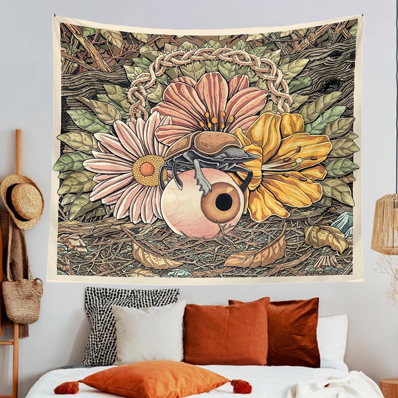

Psychedelic Botanical Tapestry Wall Hanging Retro Flower Girls Hippie Bohemian Tapestries Colorful Psychedelic INS Home Decor