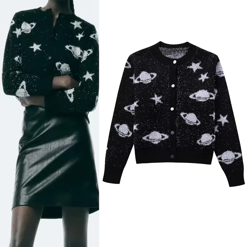 

TRAF Women's Knit Cardigan 2023 Black Korean Autumn Sweater Woman Fashion Round Neck Knitwears Ladies Long Sleeves Outerwears