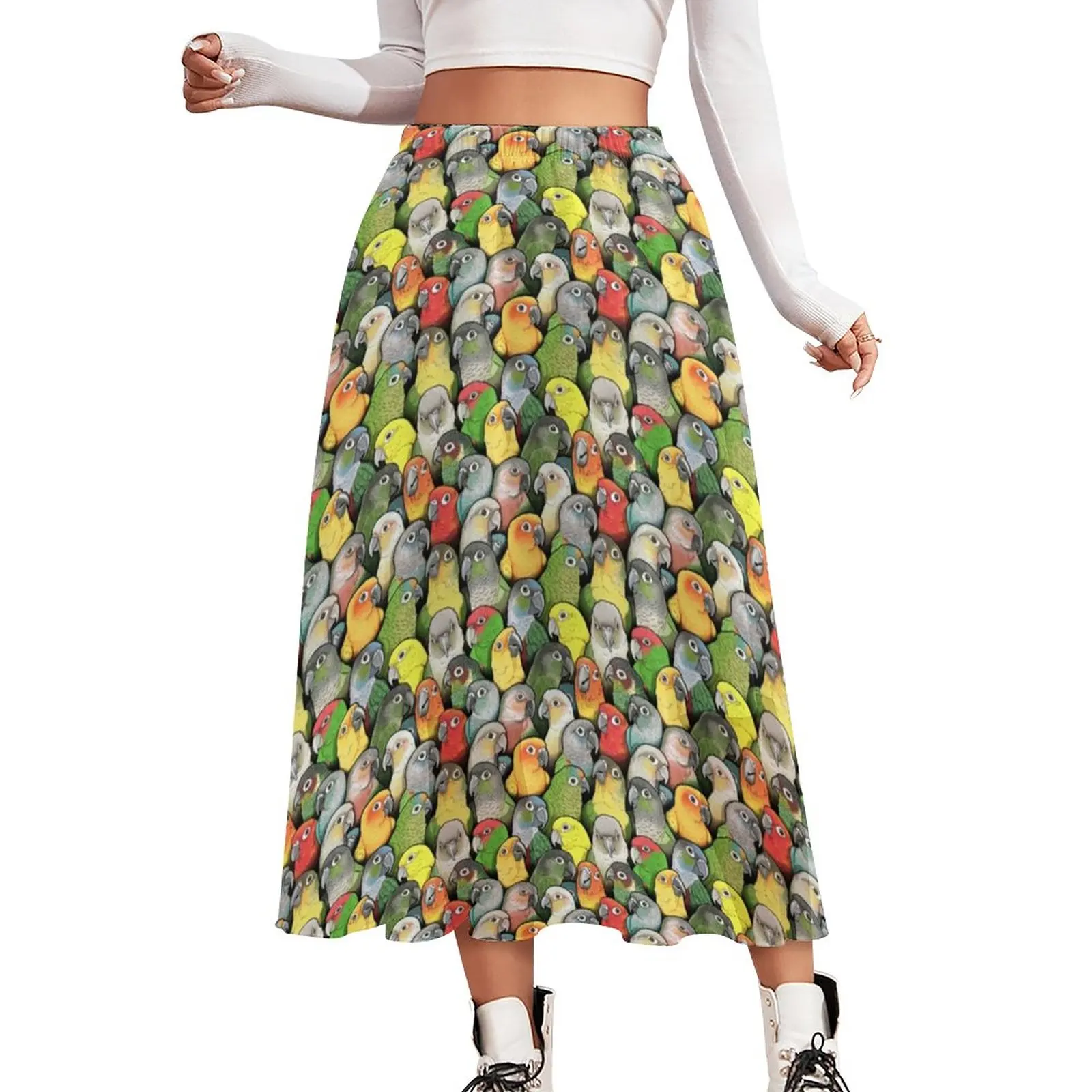 

Colorful Cute Parrot Skirt Funny Animal Print Beach Boho Skirts Elastic Waist Printed Harajuku A-line Skirt Big Size 3XL 3XL