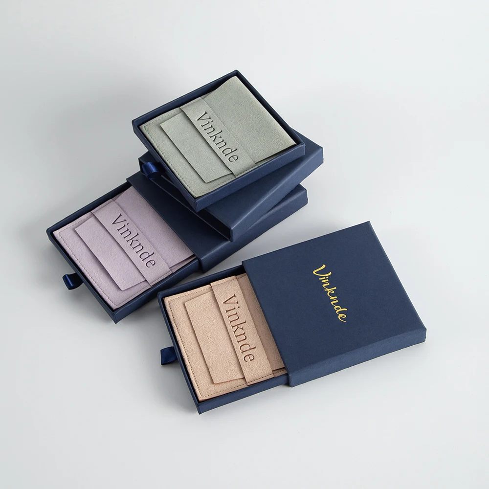 Jewelry Packaging Box Pouches Set Custom Logo 7X7X1.7cm Sliding Drawer Necklace Travel Storage Box Bag Microfiber Suede Gift Bag