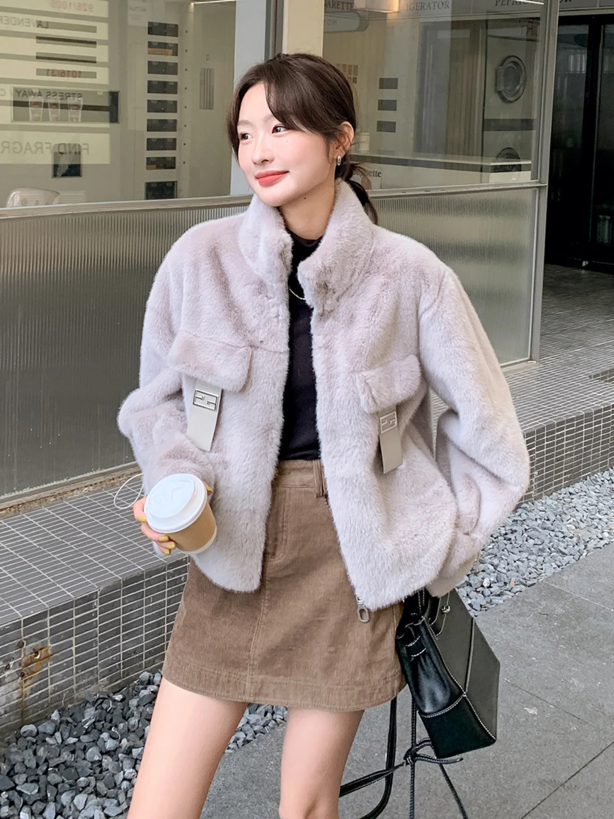 Gray Imitation Mink Cashmere Fur Integrated Outerwear Winter Women 2024 New Small Thickened Fleece-lined Lamb Wool Cotton-Pad...