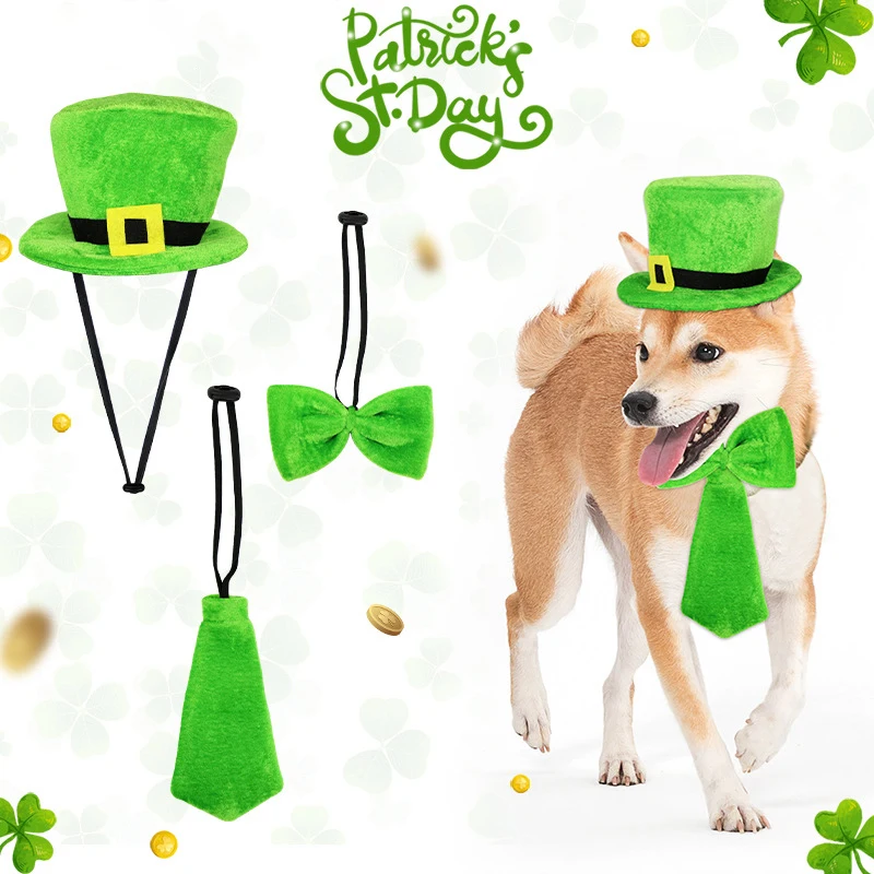 

St. Patrick'S Day Pet Headwear Adjustabl Puppy Caps With Tie Bowknot Irish Day Cat Hat Party Headpiece Dog Costume Pets Supplies