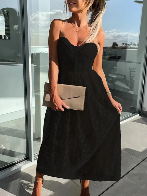 Women Strapless Sleeveless Solid Elegant Party Dress Summer Holiday Casual Backless Ladies Maxi Dresses Sweet Streetwear Vestido 2
