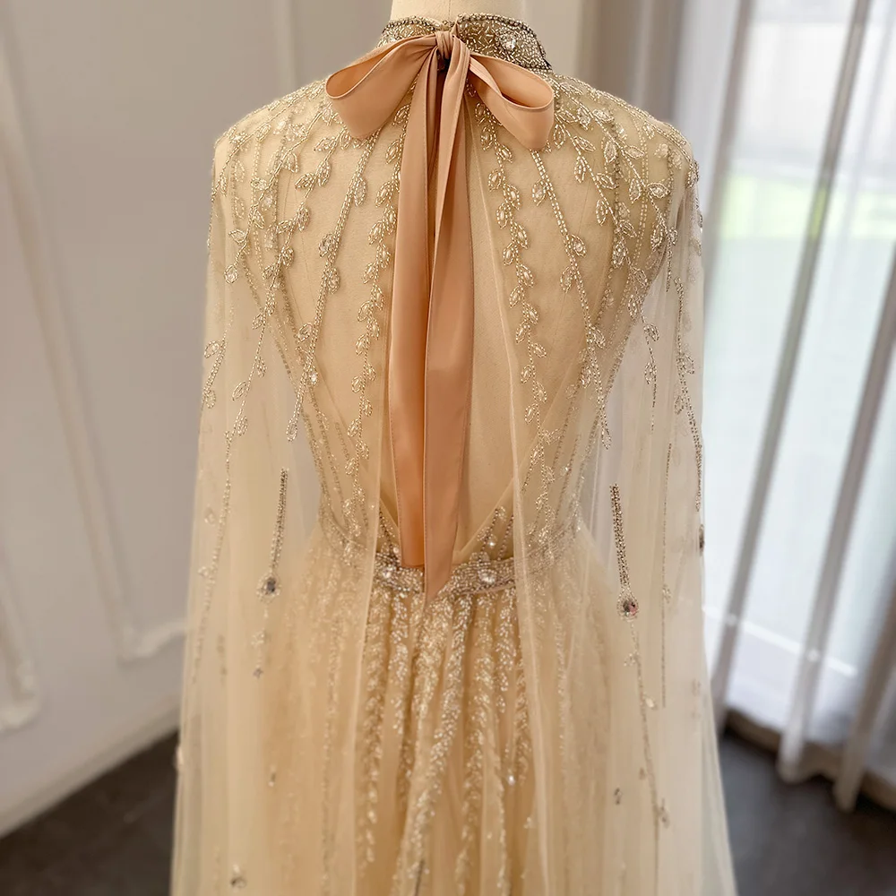 Jancember Unique Style Mermaid Lace Evening Dress Elegant Beads Crystal Sleeveless High Collar Formal Gown For Wedding SCZ009