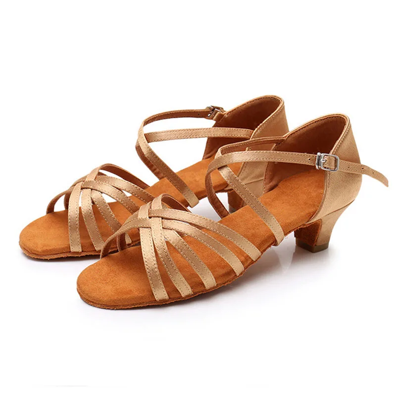 

Woman Soft Sole Satin Latin Dance Dancing Shoes Brown Shoes for Girls Women Ballroom /Tango Professional Dance Shoes High Heels