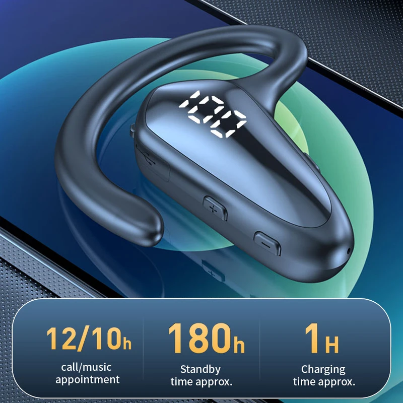 

Business Headphones Wireless Bluetooth 5.2 Earphone Noise Cancelling Sports Headset Waterproof Hanging Single Ear Earbuds