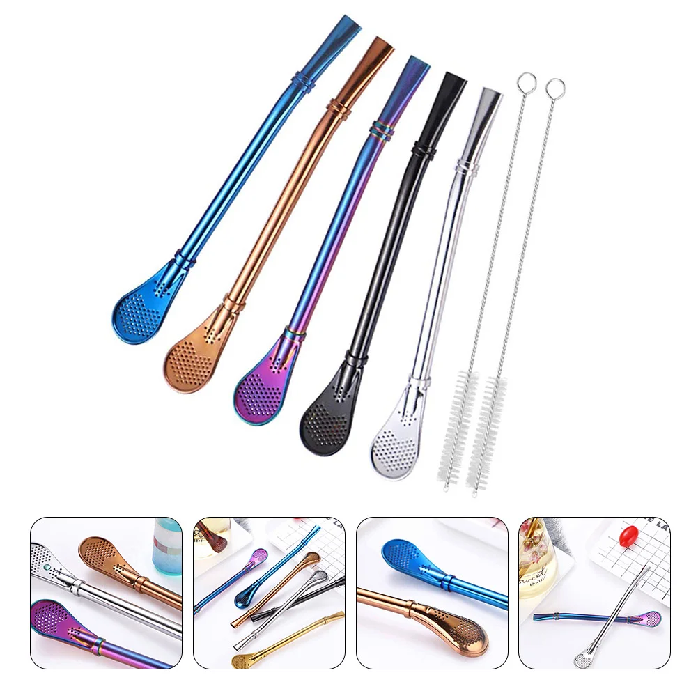 

Spoon Spoons Straw Tea Straws Stirring Drinking Coffee Mixing Strainer Filter Cocktail Dessert Set Drink Steel Stainless