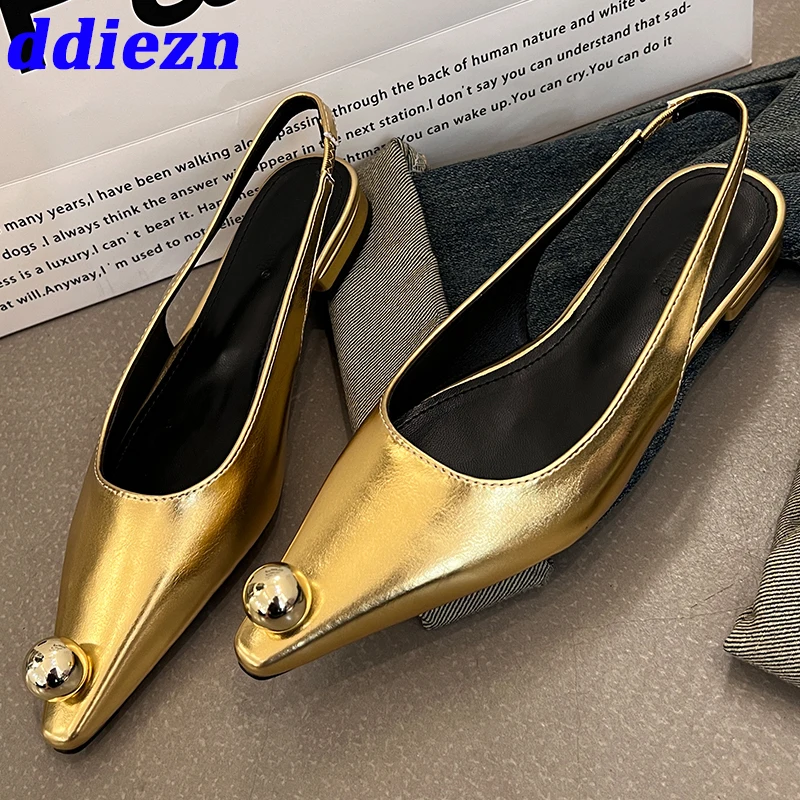 

Ladies Sandals Flats New In Shoes 2023 Summer Outdoor Female Footwear Shallow Fashion Metal Elegant Women Sandals Shoes Slides