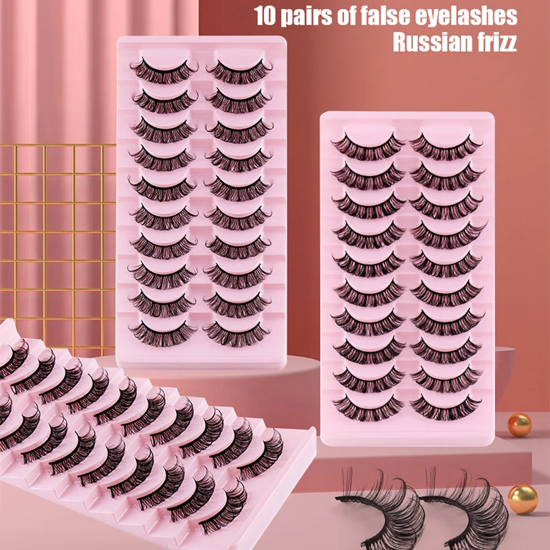 

10Pairs Lashes DD Curl 10-16mm Russian Volume Lashes Extension 3D Mink Fluffy Reusable False Eyelashes Women Makeup Maquillaje