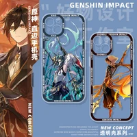 genshin impact xiao zhongli ganyu raiden shogun yae miko phone case for iphone 7 8 11 12 13 max plus x xs xr pro max transparent