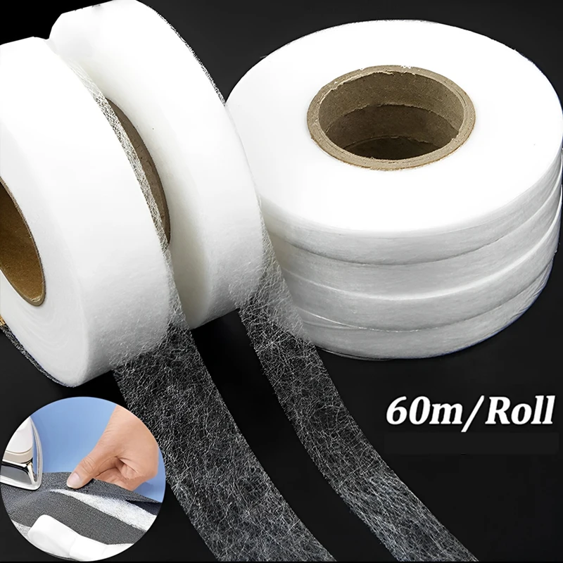 

60M Non-woven Adhesive Cloth Hem Tape Double-sided Iron-on Clothes Sewing Turn Up Hem Fabric Liner DIY Apparel Clothing Tools