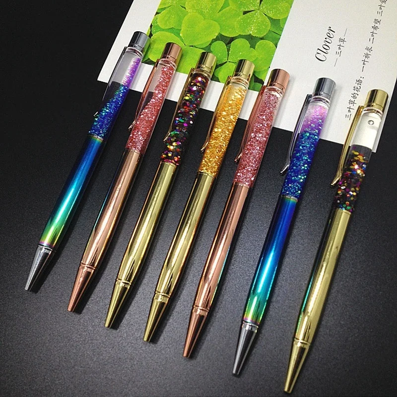 

1Pc Colorful Gold Powder Quicksand Ballpoint Pen Japanese Stationery Luxury Gold Foil Oily Ball Point Pen Black Refill 0.7mm