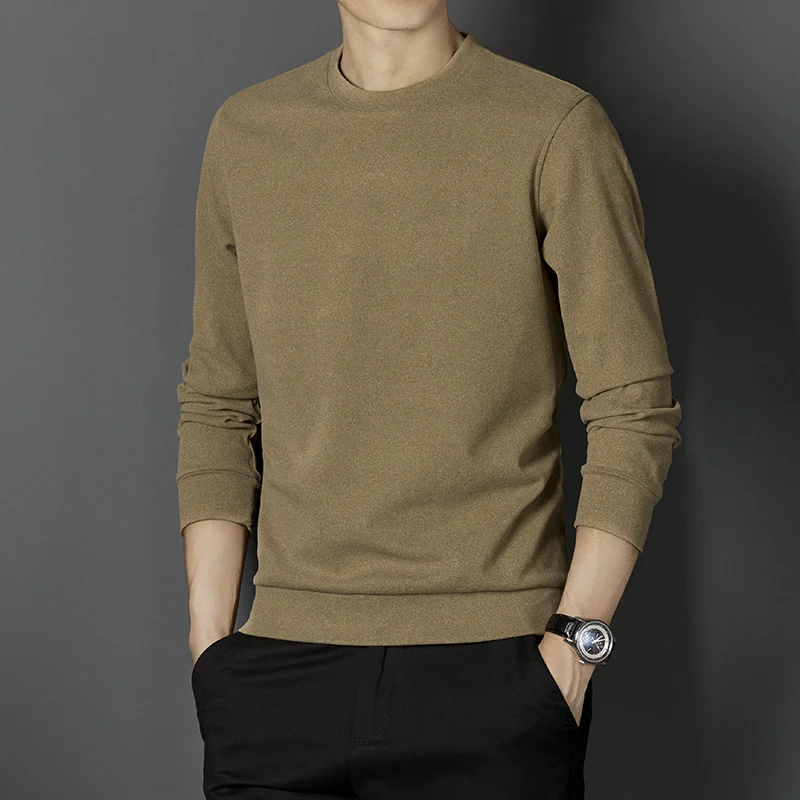 

Свободная Мужская внутренняя одежда с круглым вырезом Футболка с длинным рукавом тренд для молодежи и мужчин среднего возраста Корейская однотонная Толстовка