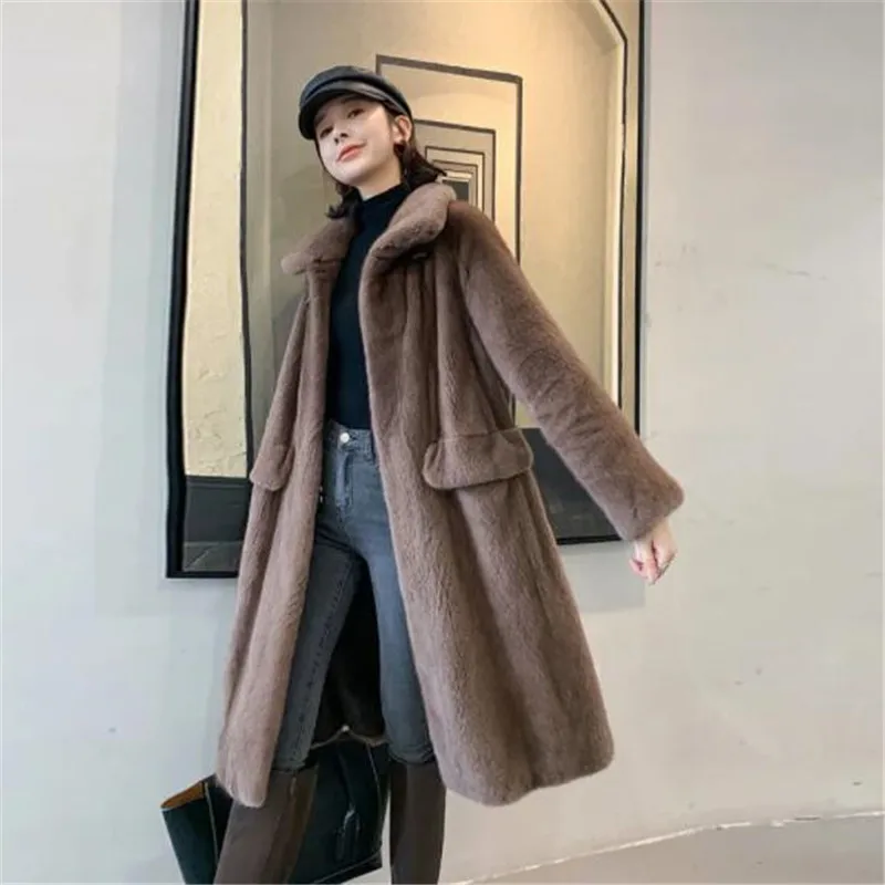 2022 Winter new mink velvet Overcoat women's mid-length imitation fur coat quilted thickening fashion women jacket A1005