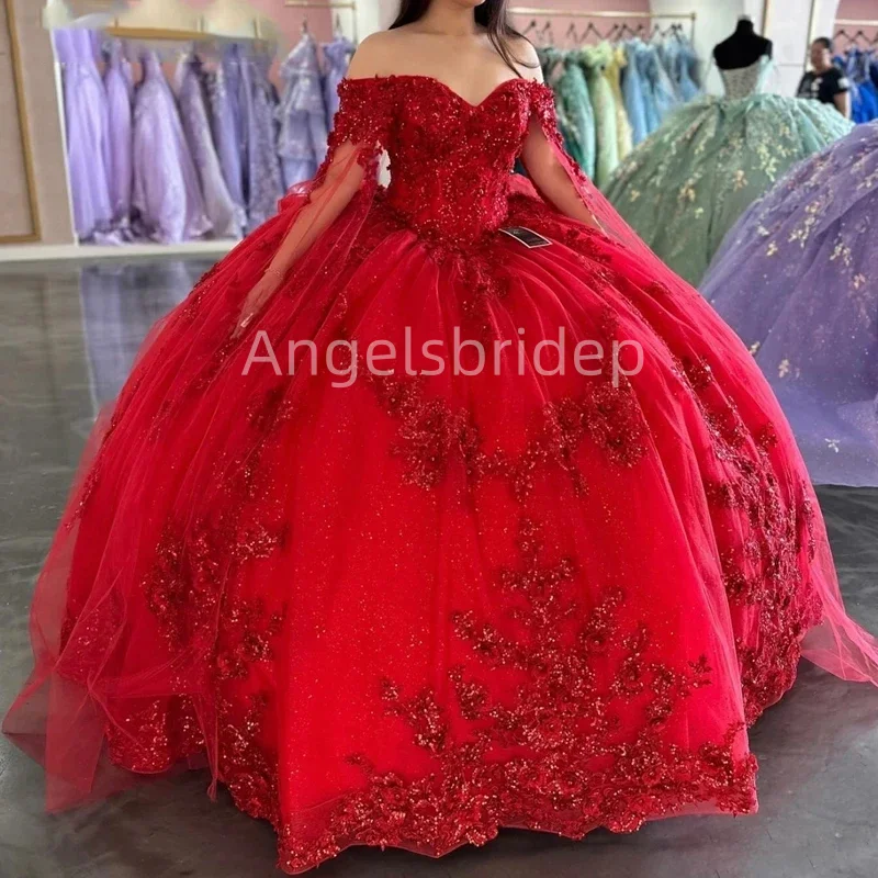Роскошное платье принцессы Angelsbridep 15 лет красное бальное для девушек с оборками в