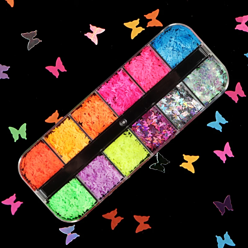 

Fluorescence Sequins Nail Art Accessories Butterfly Shape Glitter Flake Mermaid Effect Paillettes Valentines Day For Nail Design