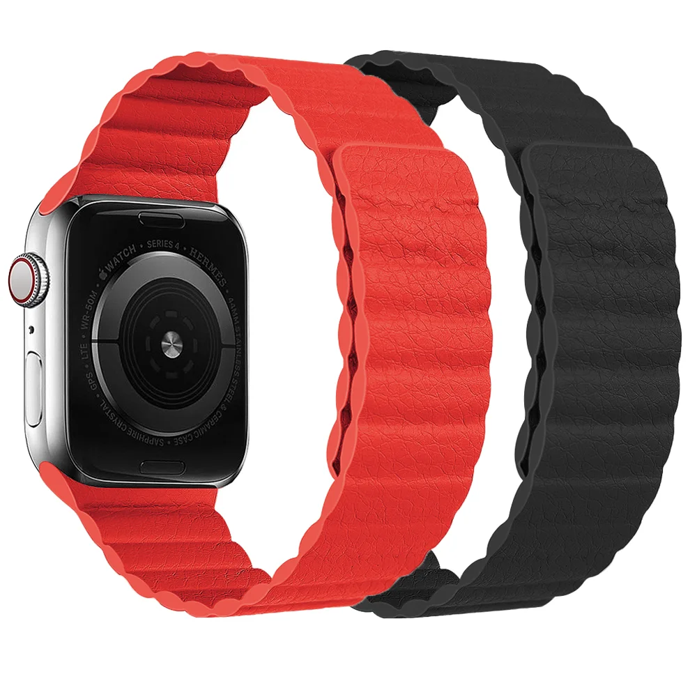 

Кожаный ремешок для Apple Watch band 44 мм 40 мм 38 мм 42 мм, магнитный браслет для apple series 6 5 4 3 2 SE