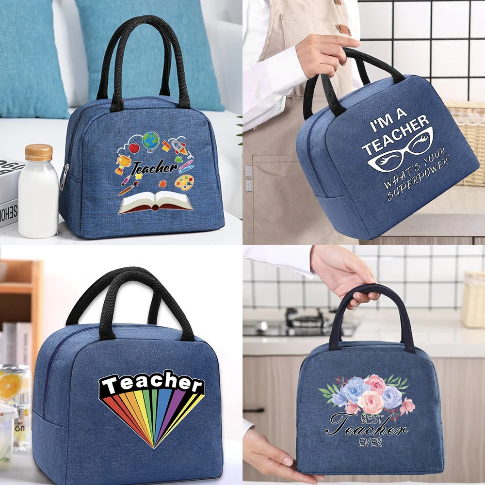 

Lunch Bag Thermal Cooler Tote for Work Insulated Canvas Zipper Travel Food Picnic Storage Bags Unisex Teacher Series Handbag