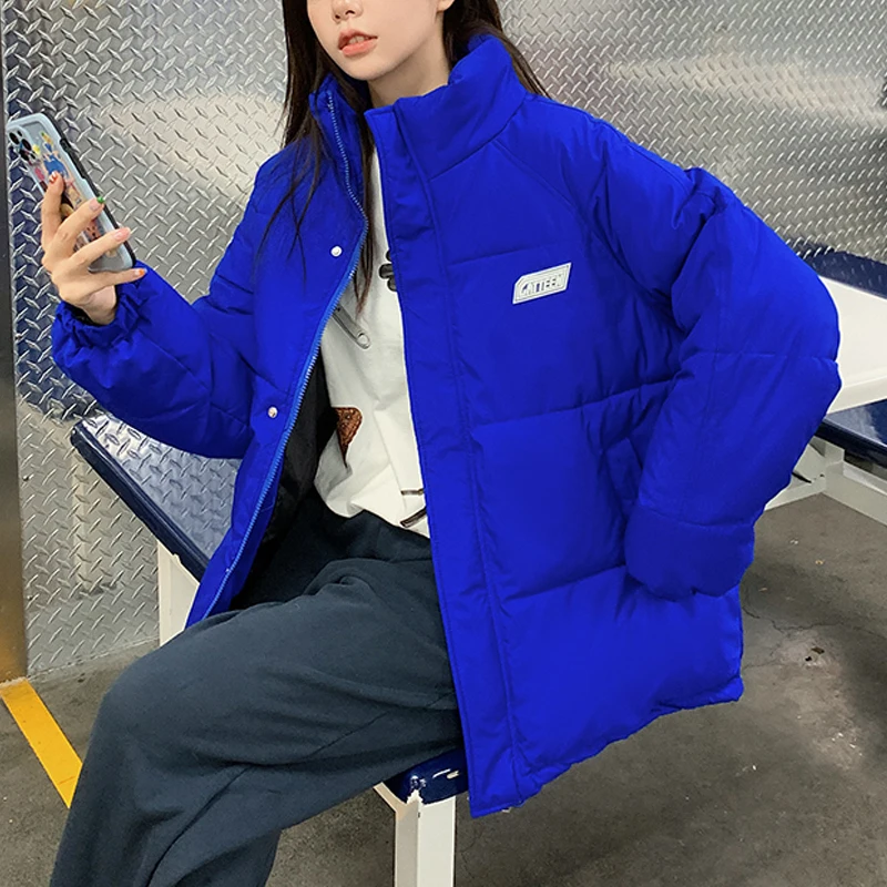 2022 Women's Winter Jacket Streetwear Polyester Zipper Solid Color Padded Coat Warm Femme Parka Black Women Clothing